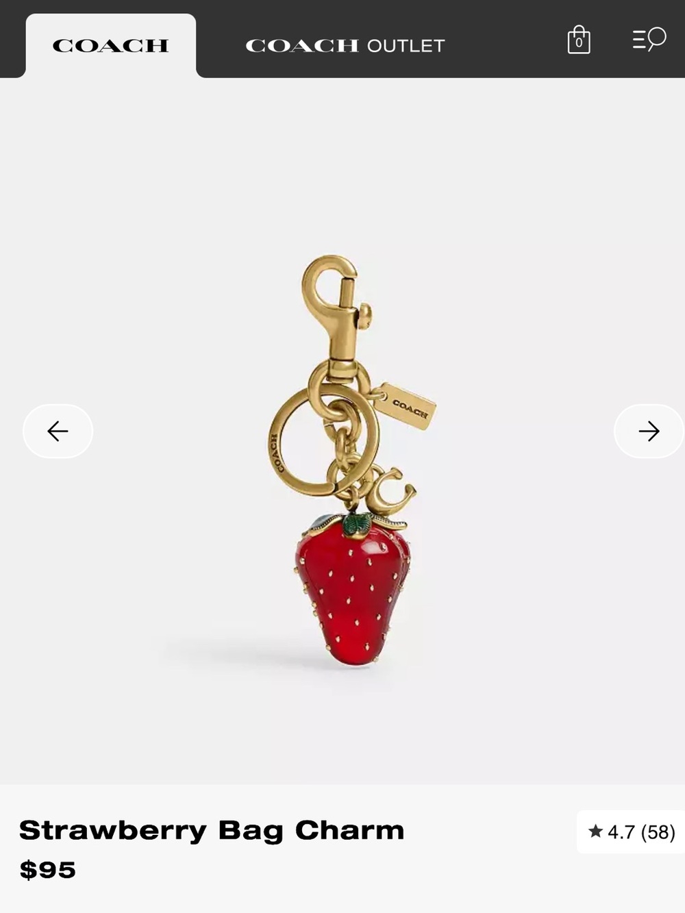 Coach Chelsea Shoulder Bag 30 in Clay/Brass and Coach Strawberry Bag Charm - Picture 7 of 7